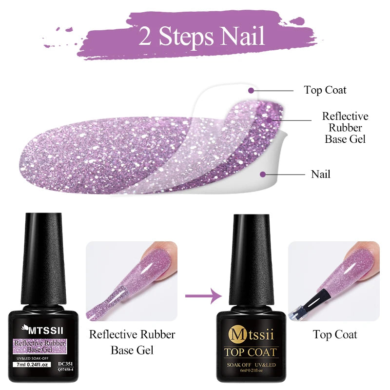Mtssii 7ml Glitter Reflective Rubber Base Gel Polish - Laser Sparkling Semi-Permanent Soak Off UV Nail Varnish for Stunning Nail Art