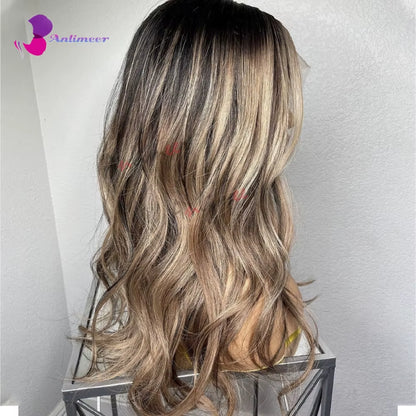 Pre-Plucked 360 Lace Front Human Hair Wigs - Highlighted Light Blonde Body Wave Style