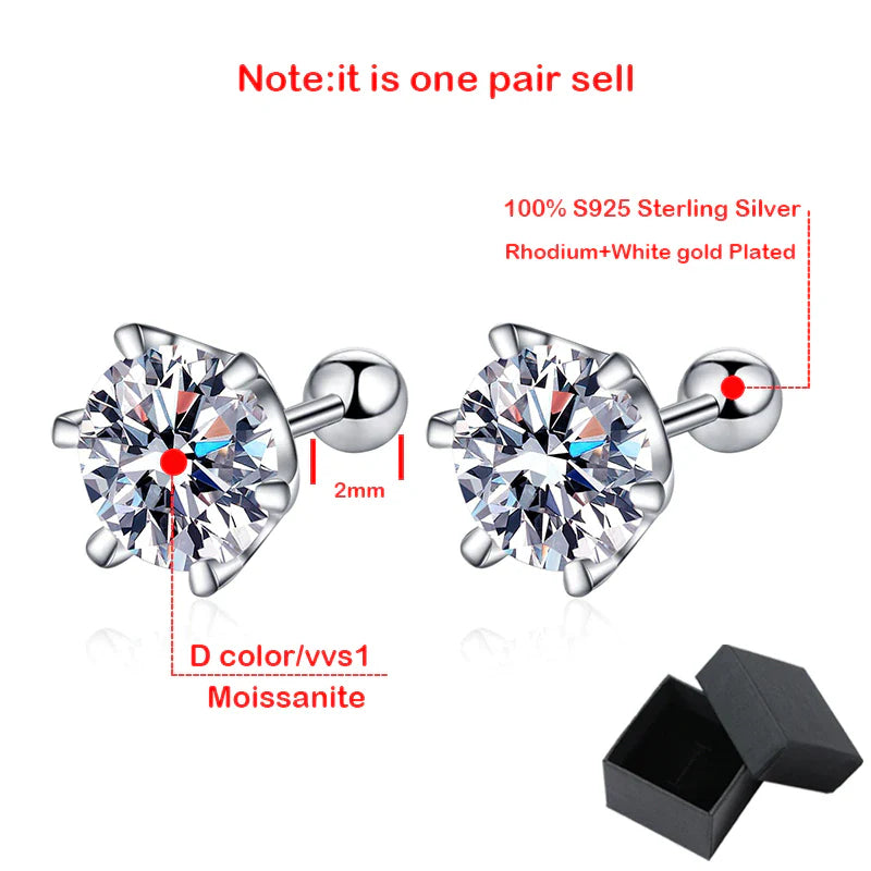 Smyoue 8Mm D Color 2.0 Carat 100% Moissanite Stud Earrings for Women Screw Thread Ear Studs 925 Silver Jewelry Pass Diamond Test