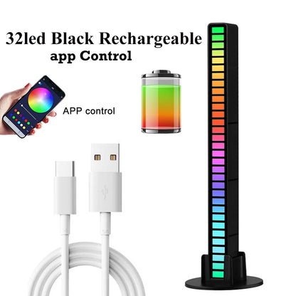 RGB Music Rhythm LED Light Bar - Rechargeable APP-Controlled, Sound-Activated Night Light for Cars & Gaming