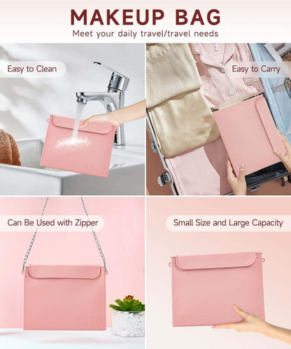 Silicone Makeup Bag & Travel Makeup Brush Holder & Makeup Sponge Holder, Travel Silicone Makeup Bag Set, Toiletry Bag for Storing Makeup Brushes and Makeup Tools (Pink)