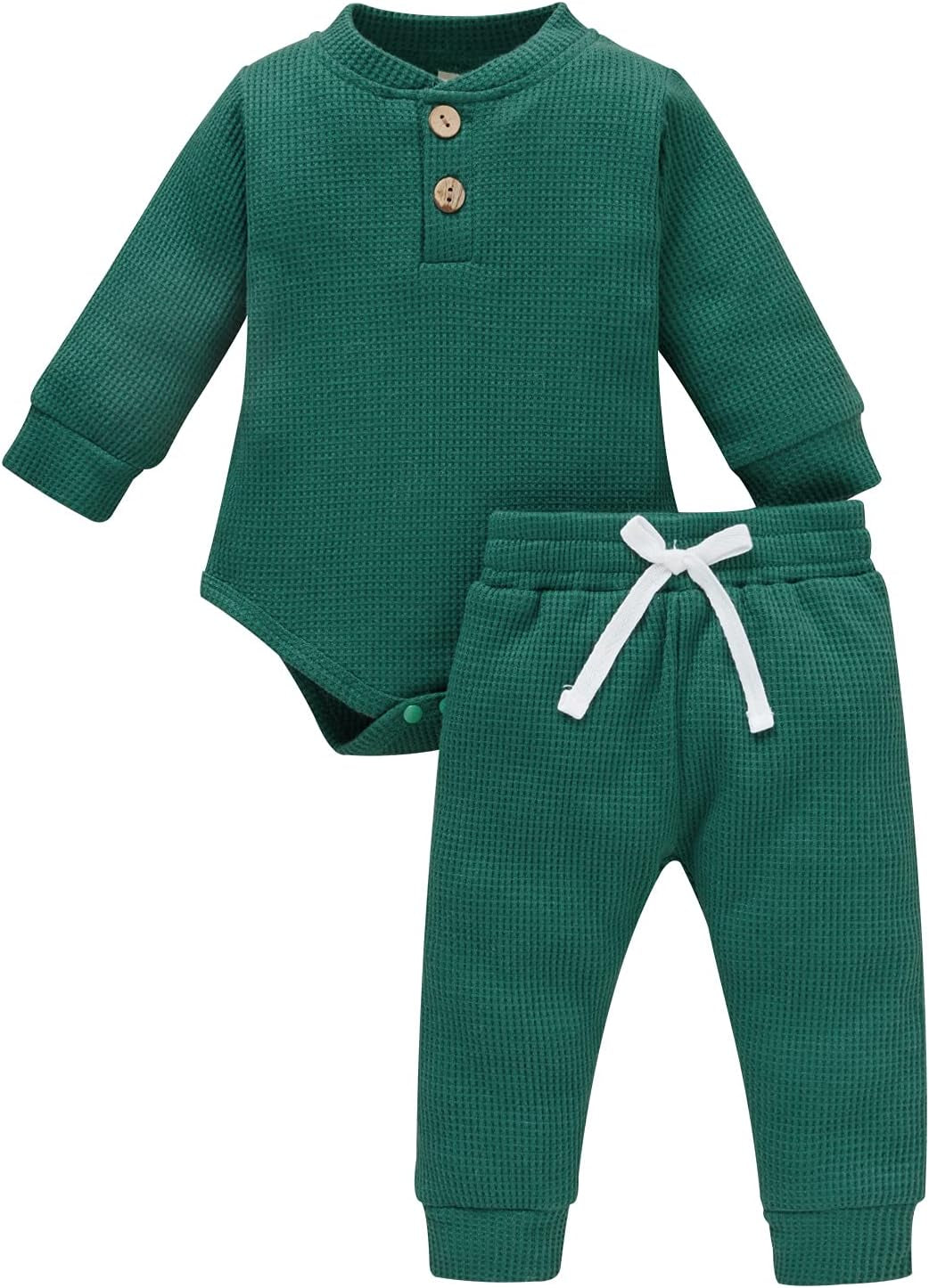 Cozy & Stylish Winter Newborn Unisex Outfit Set - Ribbed Long Sleeve Top & Pants 2PCS