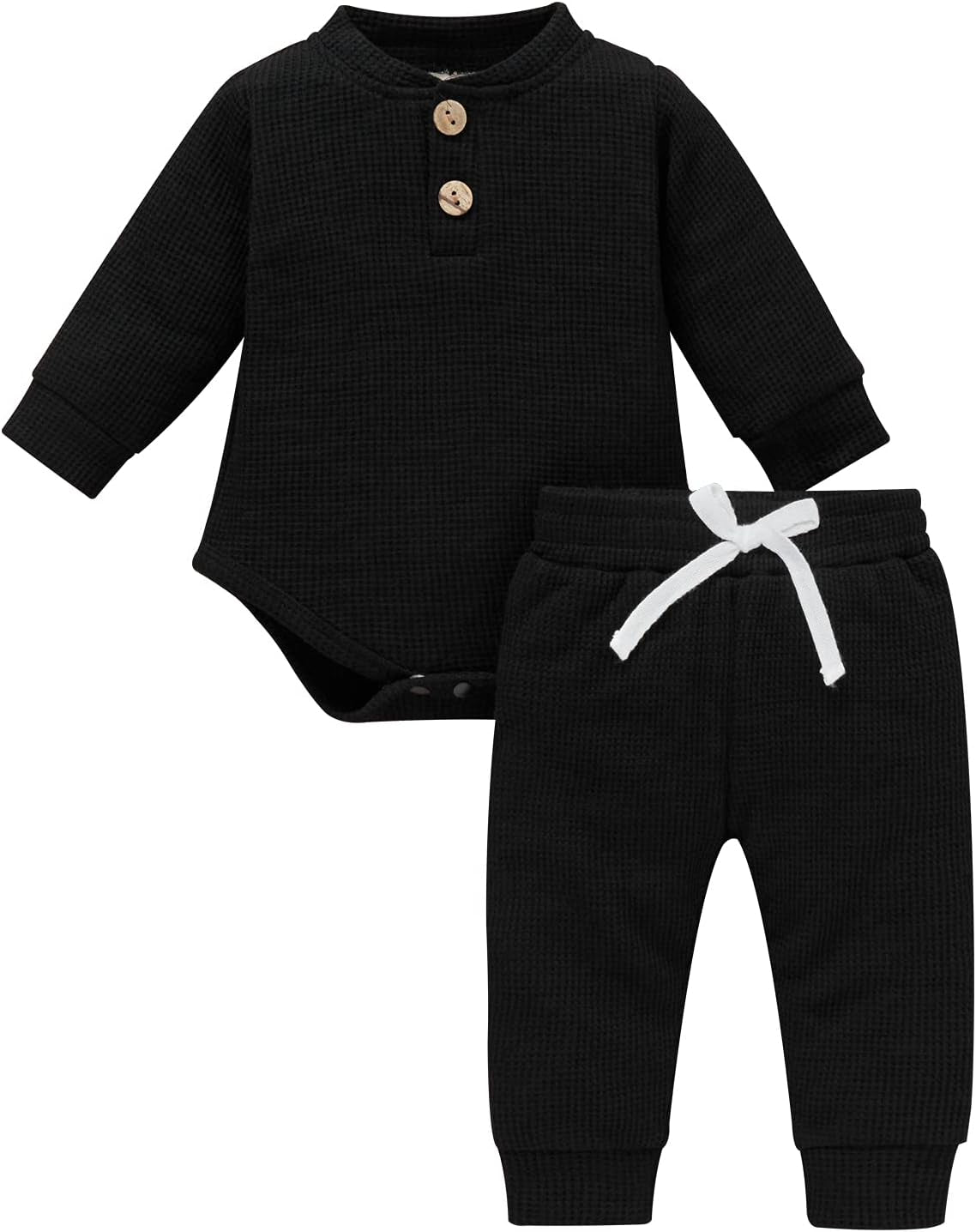 Cozy & Stylish Winter Newborn Unisex Outfit Set - Ribbed Long Sleeve Top & Pants 2PCS