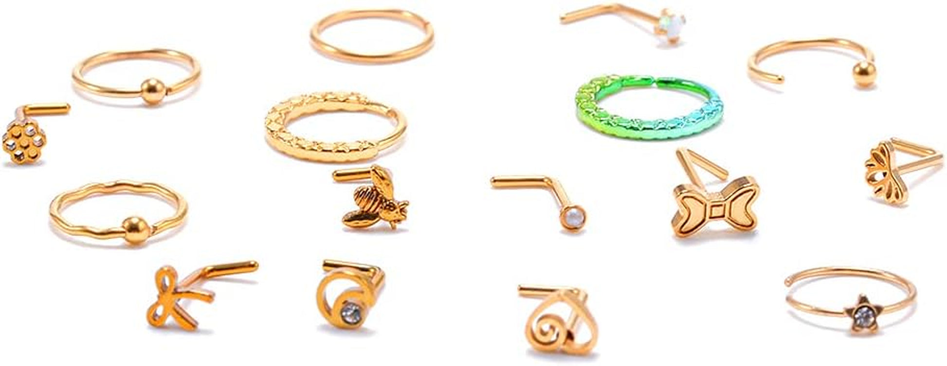 16 PCS Nose Rings and Studs for Women and Men - 316L Stainless Steel Piercings Jewelry Upgrade Screw