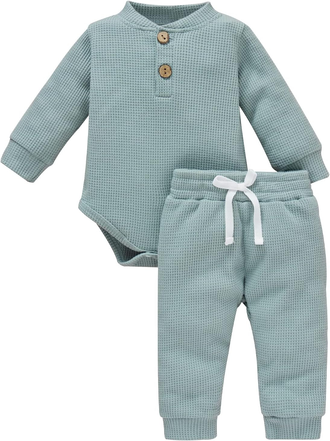 Cozy & Stylish Winter Newborn Unisex Outfit Set - Ribbed Long Sleeve Top & Pants 2PCS