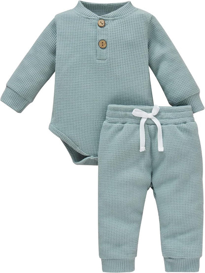 Cozy & Stylish Winter Newborn Unisex Outfit Set - Ribbed Long Sleeve Top & Pants 2PCS