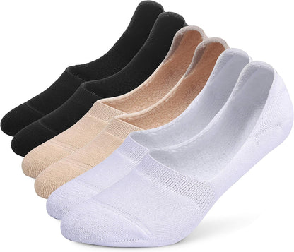 6 Pairs Unisex Thick Cushion Athletic Cotton Non Slip Low Cut Flat Liner No Show Socks