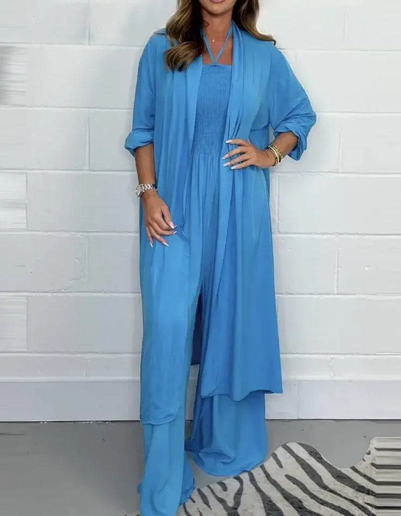 Chic Summer Women's Jumpsuit - Lace-Up Pleated Wide Leg Casual Outfit for Vacations and Parties