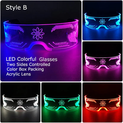 Glow Party Acrylic LED Glasses - Neon Light Up Eyewear for DJ Events, Halloween & Christmas Celebrations