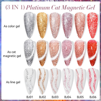 3-in-1 Platinum Rose Gold Cat Magnetic Gel Nail Polish - 7ML Moonlight Glitter UV Varnish for Stunning Semi-Permanent Manicures