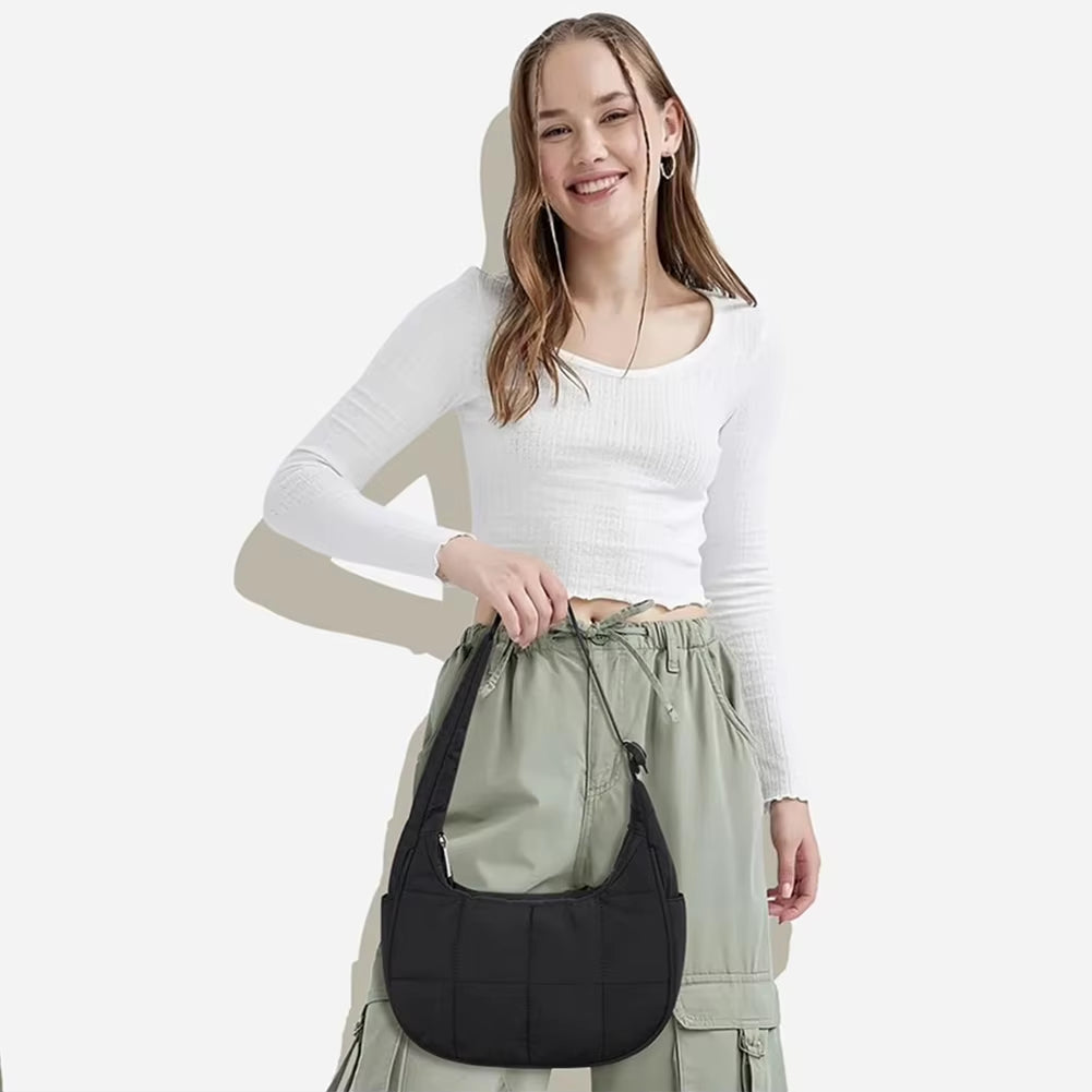 Puffer Crescent Bag -Quilted Underarm Bag- Nylon Adjustable  Shoulder Strap Purse- Work/ Travel