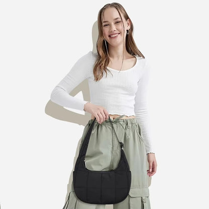 Puffer Crescent Bag -Quilted Underarm Bag- Nylon Adjustable  Shoulder Strap Purse- Work/ Travel