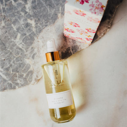 Luxurious Breathe Dry Body Oil - 6.8 Oz. Peony & White Lily Scent for All Skin Types, Deeply Moisturizing & Scented Body Oil for Women