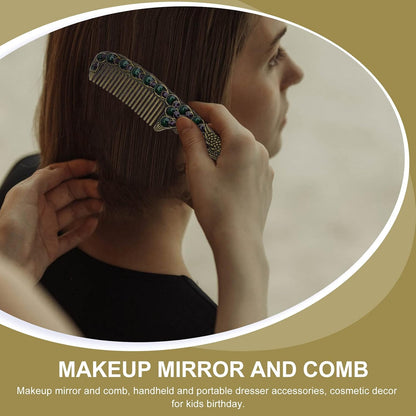 Elegant Vintage Peacock Handle Makeup Mirror Set - Portable Handheld Antique Cosmetic Mirrors for Travel and Personal Use