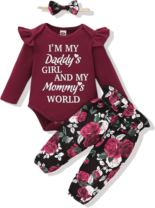 Adorable 3-Piece Floral Ruffle Sleeve Outfit Set for Baby Girls - Perfect Fall/Winter Gift (0-4T)