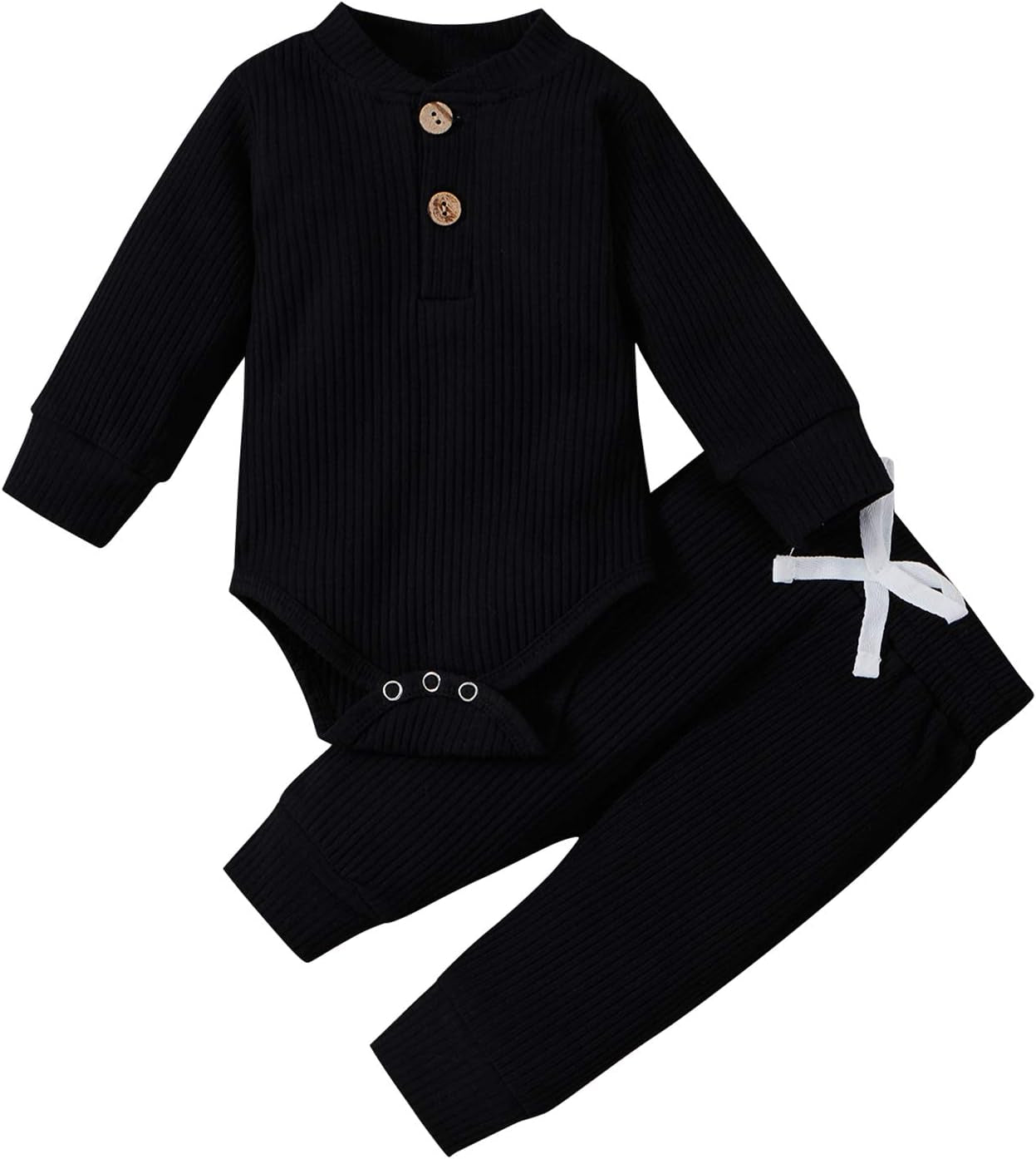 Cozy & Stylish Winter Newborn Unisex Outfit Set - Ribbed Long Sleeve Top & Pants 2PCS