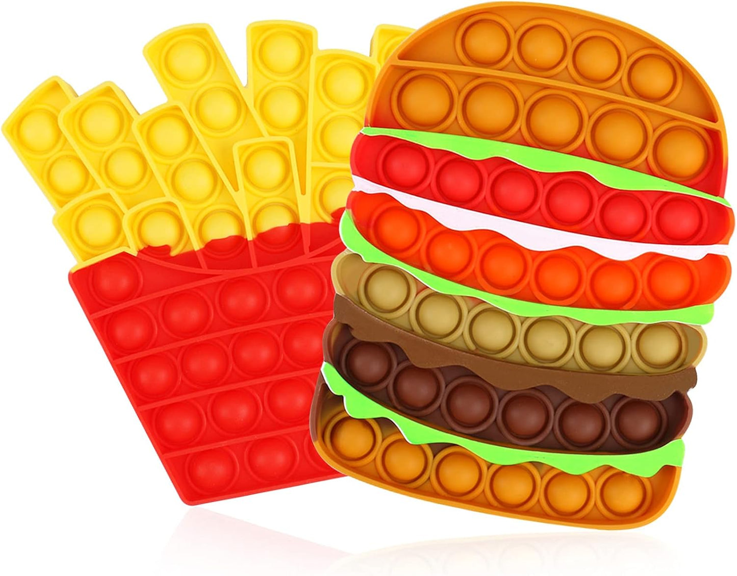 2PCS Push Bubble Pop Fidget Sensory Toy, Autism Special Needs Silicone Stress Reliever Toy, Anti-Anxiety Squeeze Sensory Toy for Kids Teens Adults Girls Boys (Fries&Burger)