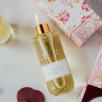 Luxurious Breathe Dry Body Oil - 6.8 Oz. Peony & White Lily Scent for All Skin Types, Deeply Moisturizing & Scented Body Oil for Women