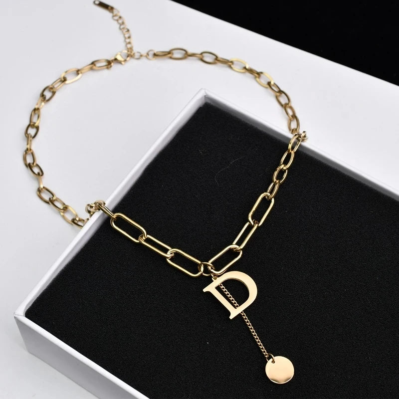 Luxury Titanium Steel Square Necklace Feeling Roman Digital Good Luck Leter Pendant Neck Chain Sexy Girl Jewelry