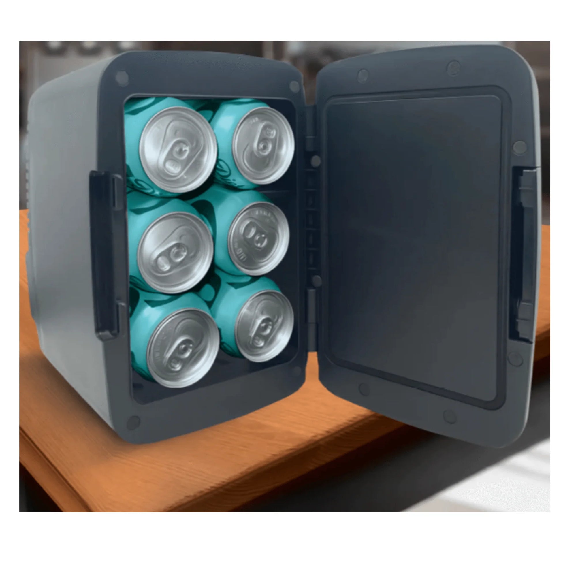 Compact Mini Fridge Cooler with Secure Latch - Perfect for 6 Cans on the Go!