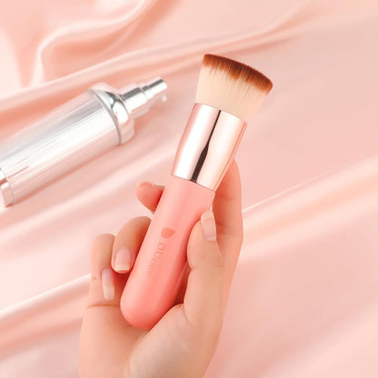 Flat Top Kabuki Foundation Brush - Premium Makeup Brush for Liquid, Cream, and Powder - Buffing, Blending, and Face,Pink