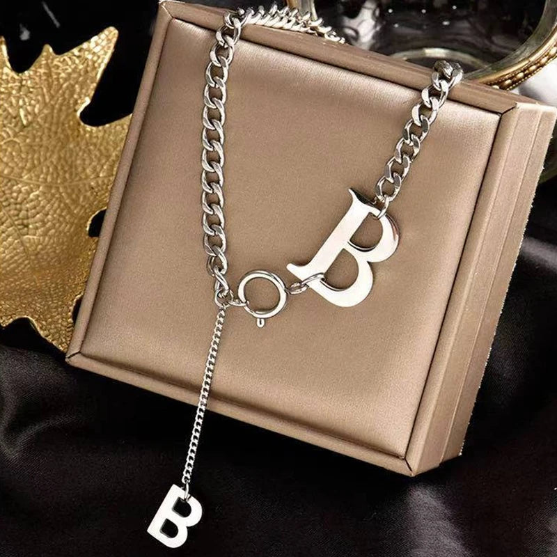 Luxury Titanium Steel Square Necklace Feeling Roman Digital Good Luck Leter Pendant Neck Chain Sexy Girl Jewelry