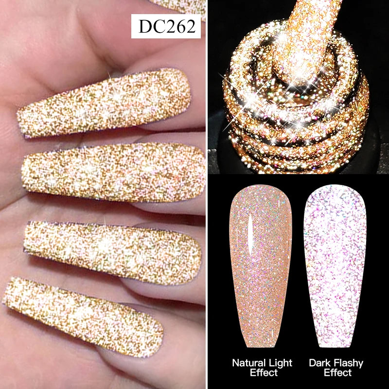 Mtssii 7ml Glitter Reflective Rubber Base Gel Polish - Laser Sparkling Semi-Permanent Soak Off UV Nail Varnish for Stunning Nail Art