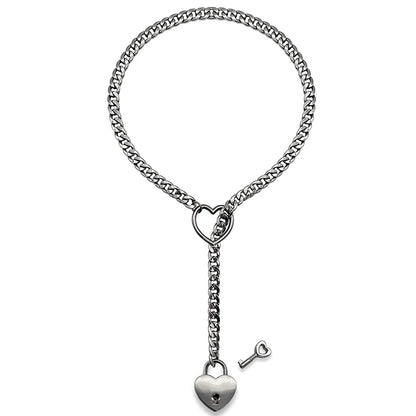 Fashion Womens Slip Chain Necklace Heart O-Ring Rock Cuban Long Necklace Adjustable Heart Shaped Lock Core with Key 2024 New