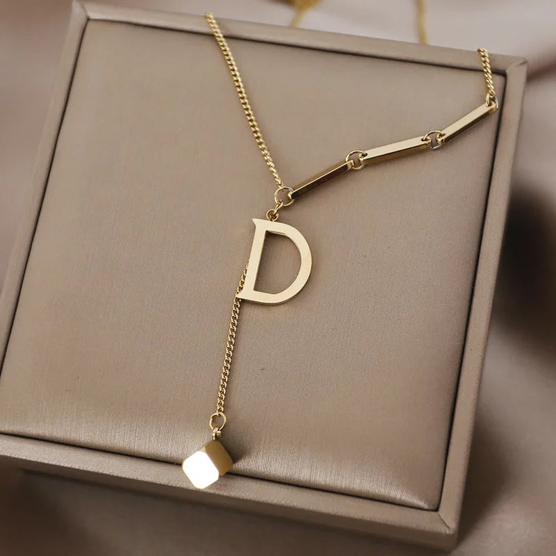 Luxury Titanium Steel Square Necklace Feeling Roman Digital Good Luck Leter Pendant Neck Chain Sexy Girl Jewelry