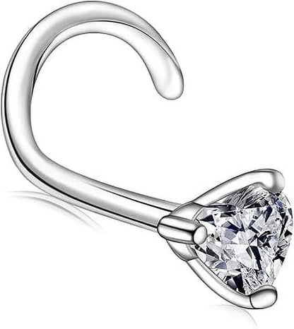 20G Moissanite Heart Nose Studs | 925 Sterling Silver Hypoallergenic Nose Rings for Women & Men