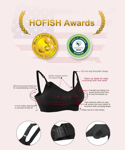 Women'S Adjustable Seamless Nursing Bra Push up Comfort Sleep Bralette,L,3Pcs/Pack(Black)