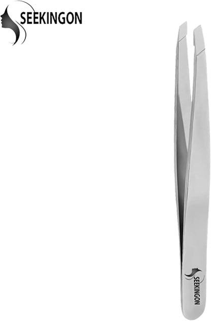 Precision Slant Tweezers for Women & Men - Sharp, Non-Slip Grip for Flawless Hair Removal and Ingrown Hair Plucking - Elegant Silver Design