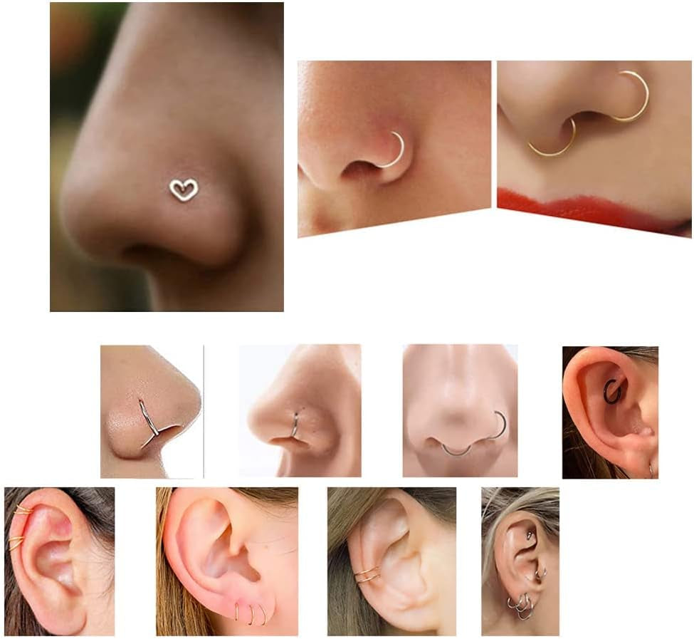 16 PCS Nose Rings and Studs for Women and Men - 316L Stainless Steel Piercings Jewelry Upgrade Screw