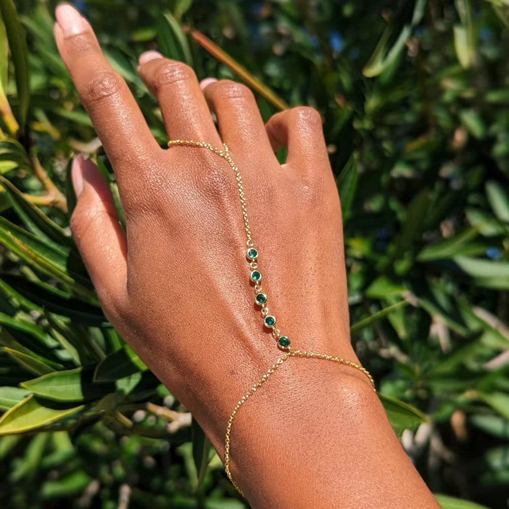 Stunning Handmade Gold Ring Palm Chain Bracelet for Women