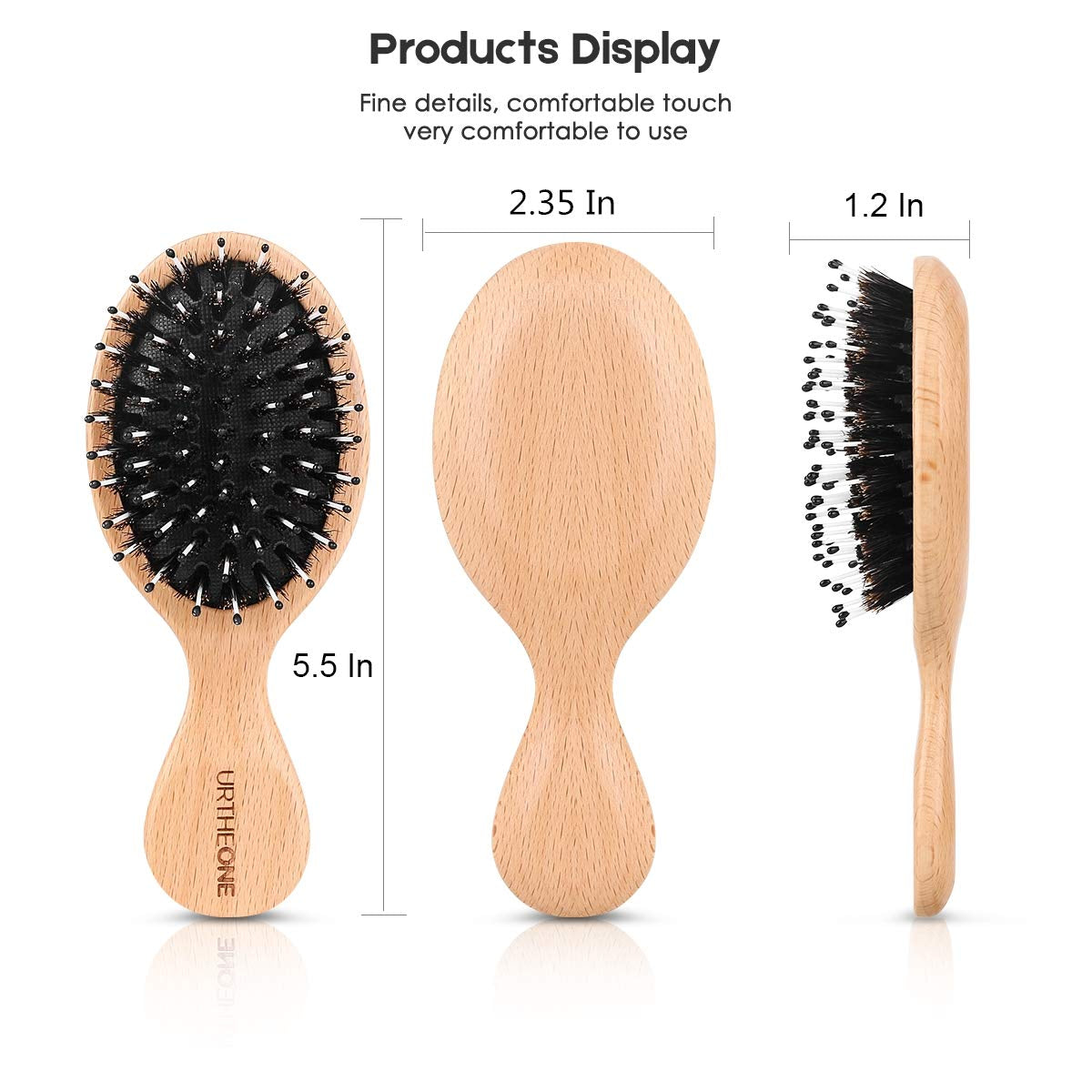 Hair Brush Mini Boar Bristle Hairbrush for Thick Curly Thin Long Short Wet or Dry Hair Detangle Massage Add Shine, Pocket Travel Small Paddle Hair Brush for Men Women Kids