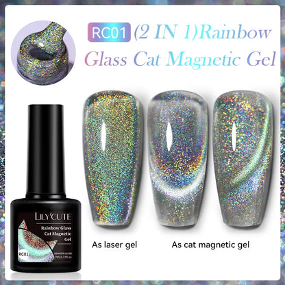 3-in-1 Platinum Rose Gold Cat Magnetic Gel Nail Polish - 7ML Moonlight Glitter UV Varnish for Stunning Semi-Permanent Manicures