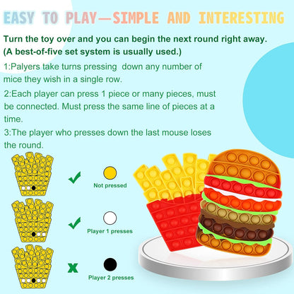 2PCS Push Bubble Pop Fidget Sensory Toy, Autism Special Needs Silicone Stress Reliever Toy, Anti-Anxiety Squeeze Sensory Toy for Kids Teens Adults Girls Boys (Fries&Burger)