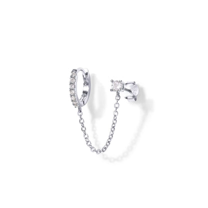 14K Gold Chain Earrings- Double Piercing Dangle Chain- Stud 