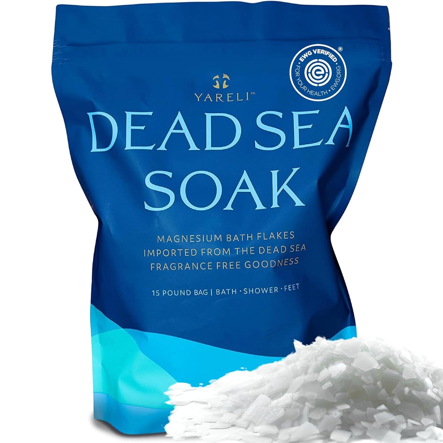 Dead Sea Magnesium Flakes 15Lb - Ultimate Bath & Foot Soak, High Magnesium Chloride Alternative to Epsom Salt