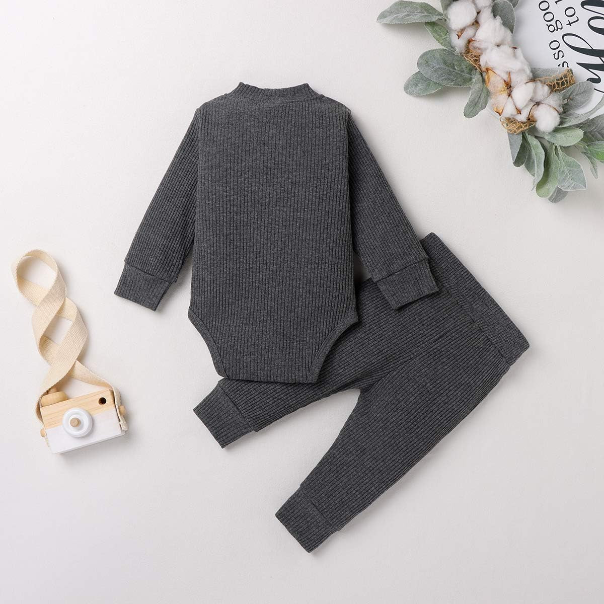 Cozy & Stylish Winter Newborn Unisex Outfit Set - Ribbed Long Sleeve Top & Pants 2PCS