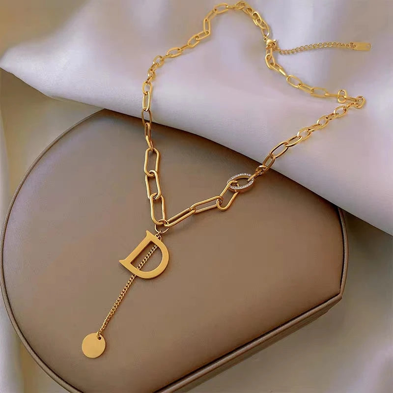 Luxury Titanium Steel Square Necklace Feeling Roman Digital Good Luck Leter Pendant Neck Chain Sexy Girl Jewelry
