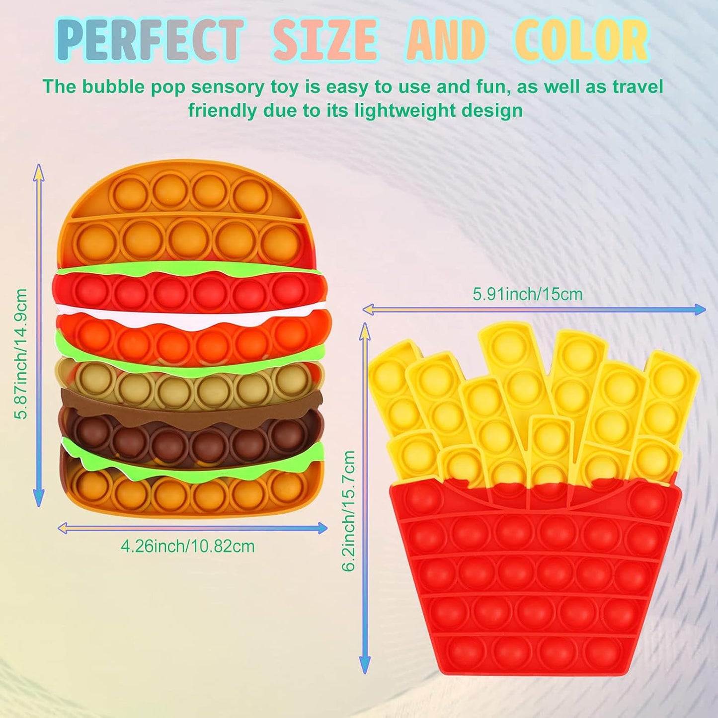 2PCS Push Bubble Pop Fidget Sensory Toy, Autism Special Needs Silicone Stress Reliever Toy, Anti-Anxiety Squeeze Sensory Toy for Kids Teens Adults Girls Boys (Fries&Burger)