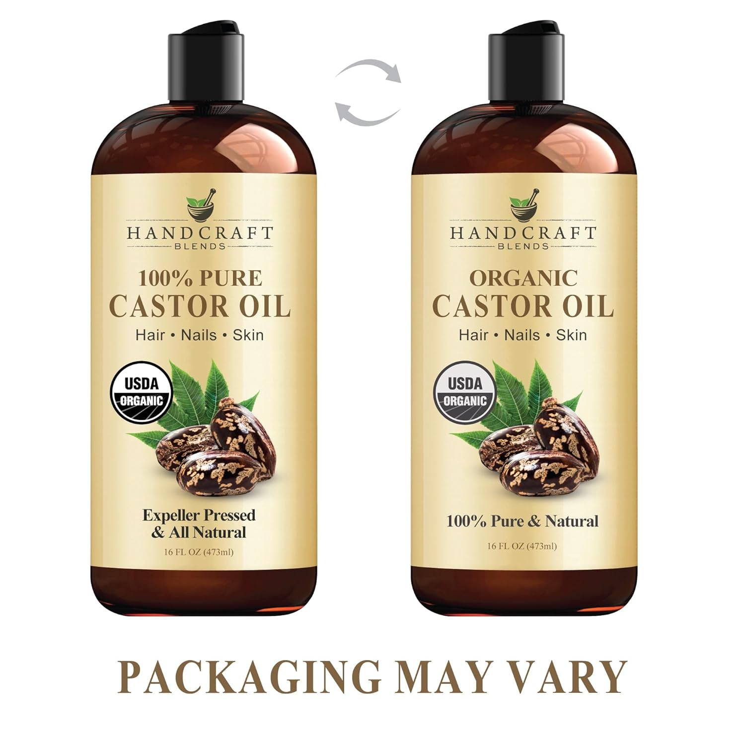 Organic Castor Oil - 16 Fl Oz - 100% Pure and Natural - Premium Grade Carrier Oil for Hair Growth, Eyelashes and Eyebrows - Hair and Body - Expeller-Pressed& Hexane-Free