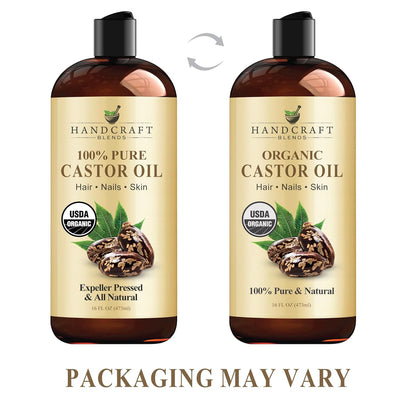 Organic Castor Oil - 16 Fl Oz - 100% Pure and Natural - Premium Grade Carrier Oil for Hair Growth, Eyelashes and Eyebrows - Hair and Body - Expeller-Pressed& Hexane-Free