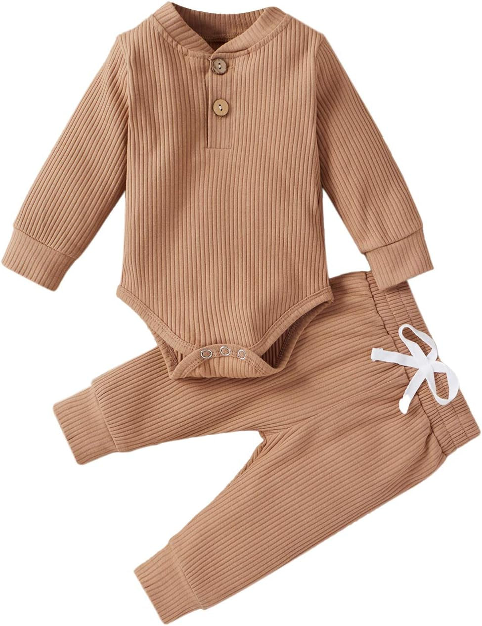 Cozy & Stylish Winter Newborn Unisex Outfit Set - Ribbed Long Sleeve Top & Pants 2PCS