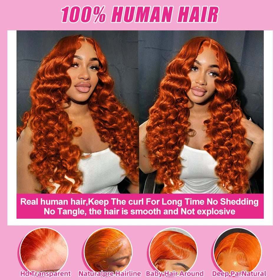 30 Inch Ginger Loose Waves Wig Human Hair 13X6 Hd Ginger Human Hair Wig Brazilian Loose Deep Wig 13X4 Lace Frontal Wig for Women