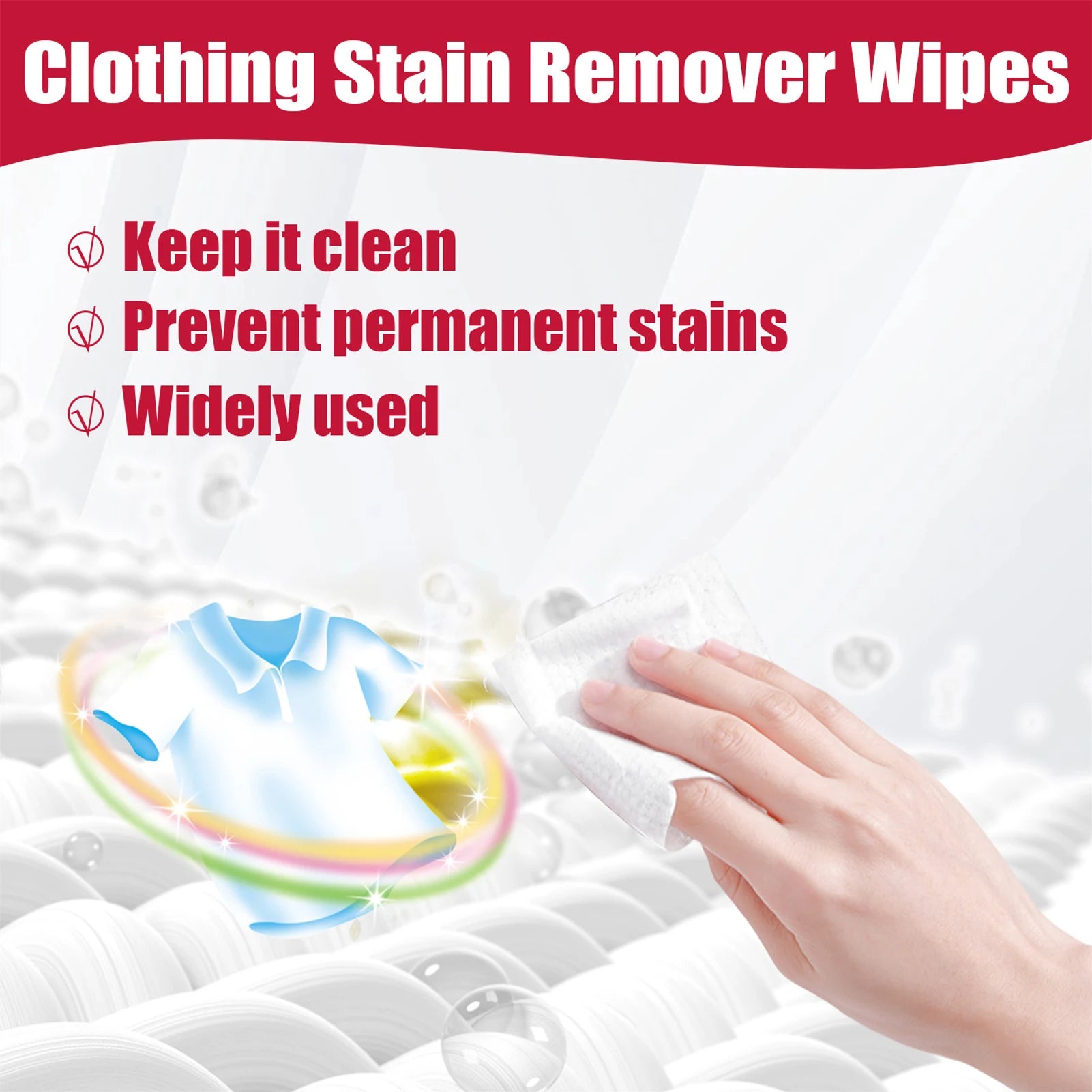 Protect & Clean Your Clothes: 20/40/100/200Pcs Color-Safe Stain Removal Wipes for Jackets, Shirts & Blouses