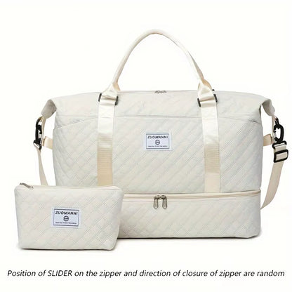 2Pcs Set Large Capacity Travel Duffel Bag with Shoe Compartment and Cosmetic Pouch, Casual Nylon Gym Bag, Weekend Overnight Bag