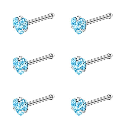 6Pcs/Set 20G Heart Nose Piercing Nose Bone Stud CZ Nostril Piercing